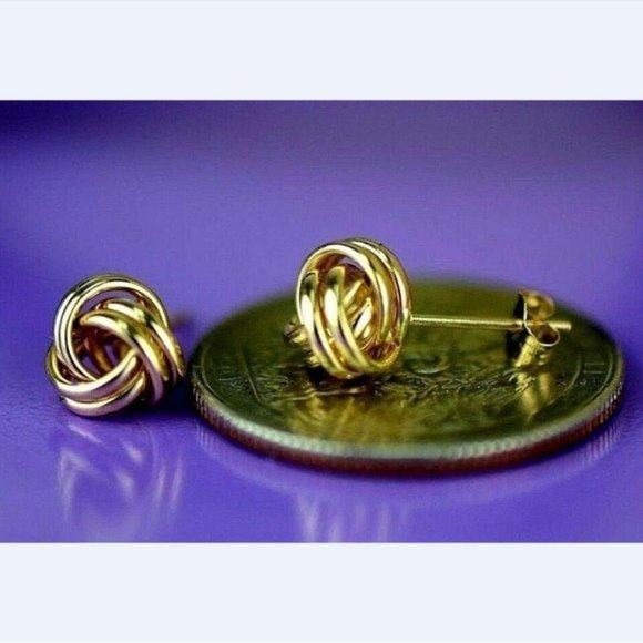 Solid 14K Gold Polished Love Knot Stud Push Back Earrings Size Medium- 10mm - Picture 5 of 9